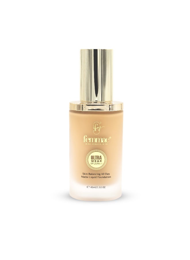 FEMMAC Ultra Wear Matte Liquid Foundation – Long Lasting Full Coverage, Oil Control, Smooth Finish, Hydrating Formula with UV Filters & Jojoba Oil - Image 1